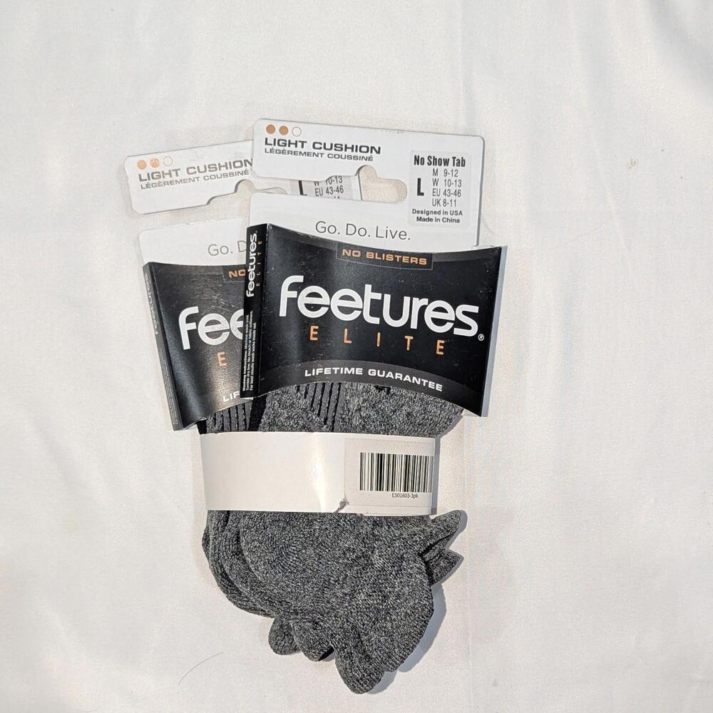 2 PAIRS Feetures Elite Ultra Light Cushion No Show Tab Running Socks Size L